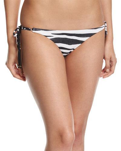 Anita Striped Tie-side Swim Bottom, Black/white