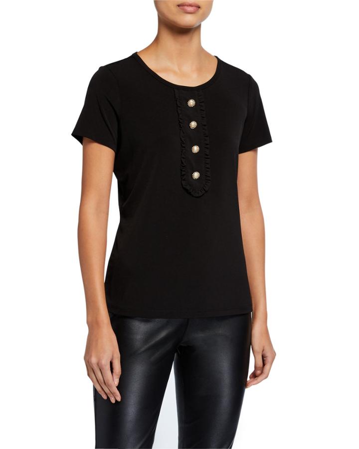 Button-detail Ruffle Short-sleeve Top