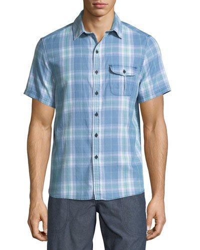 Sand-washed Short-sleeve Plaid