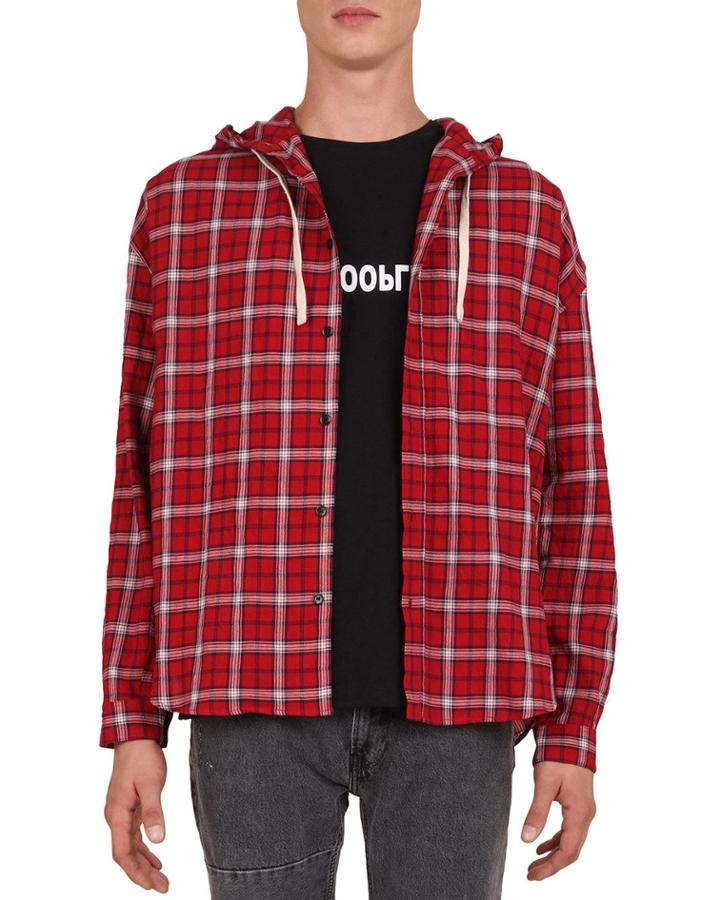 Men's Hooded Skull Print Check T-shirt