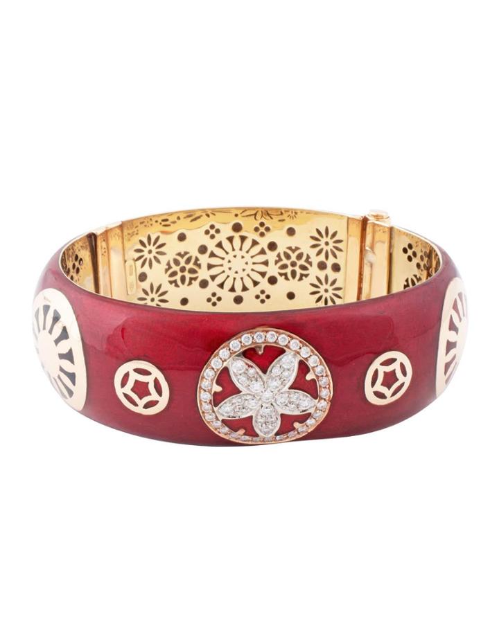 18k Wide Diamond Wheel Bangle, Red
