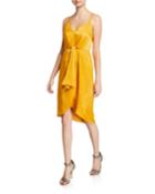 Hammered Satin Knot-front Dress