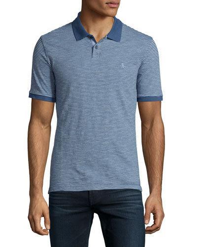 Striped Slub-knit Polo Shirt, Dark Denim