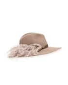 Jeanne Felt Fedora Hat W/ Feather Trim