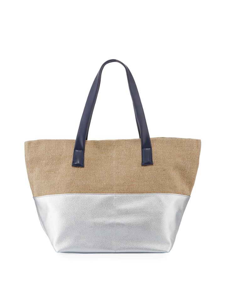 Two-tone Large Metallic Canvas Tote Bag