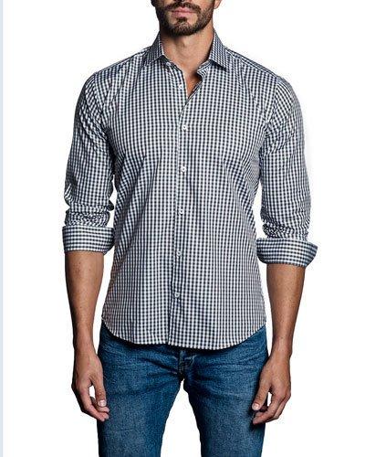 Gingham Check Sport Shirt, White/black