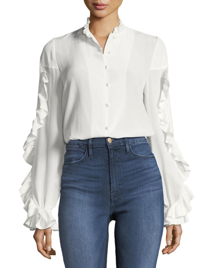 Rocio Silk Ruffle-sleeve Top