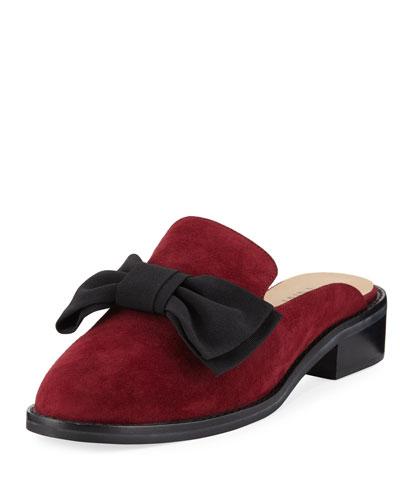 Aimy Suede Bow Slide Mule, Amaranto/black
