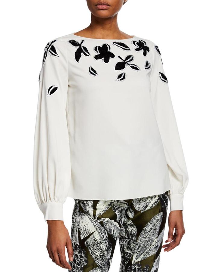 Raffia Flower Embroidery Blouse