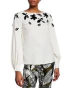 Raffia Flower Embroidery Blouse