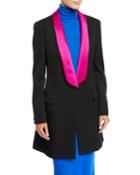 Tux-lapel One-button Long Wool Gabardine Blazer Coat