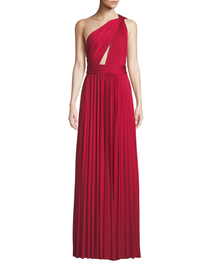 Cibele Pleated 1-shoulder Jersey Gown
