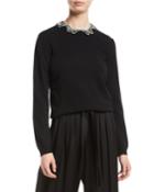 Long-sleeve Wool-silk Sweater W/ Embroidered Butterfly Neck