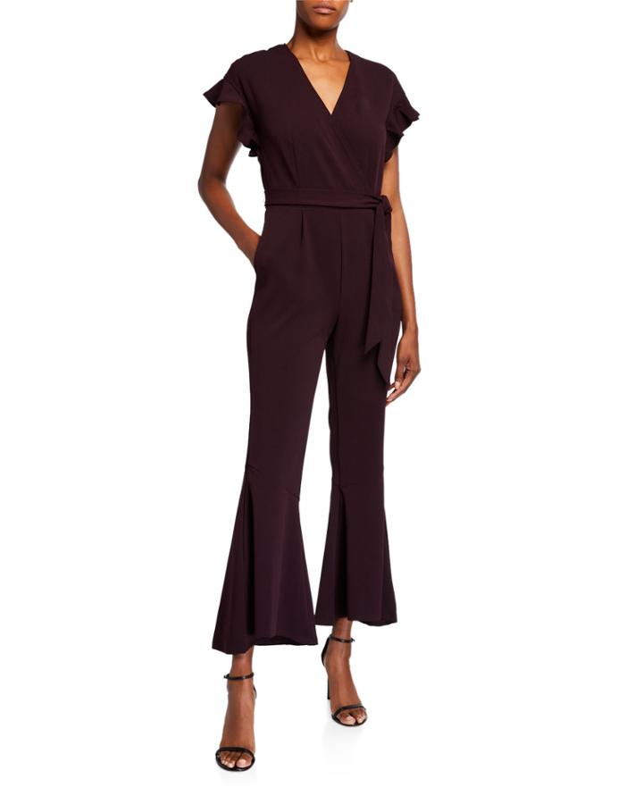Faux-wrap Ruffle Flare-leg Jumpsuit
