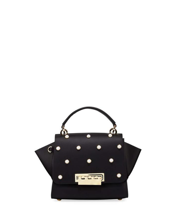 Eartha Pearly Leather Crossbody Bag, Black