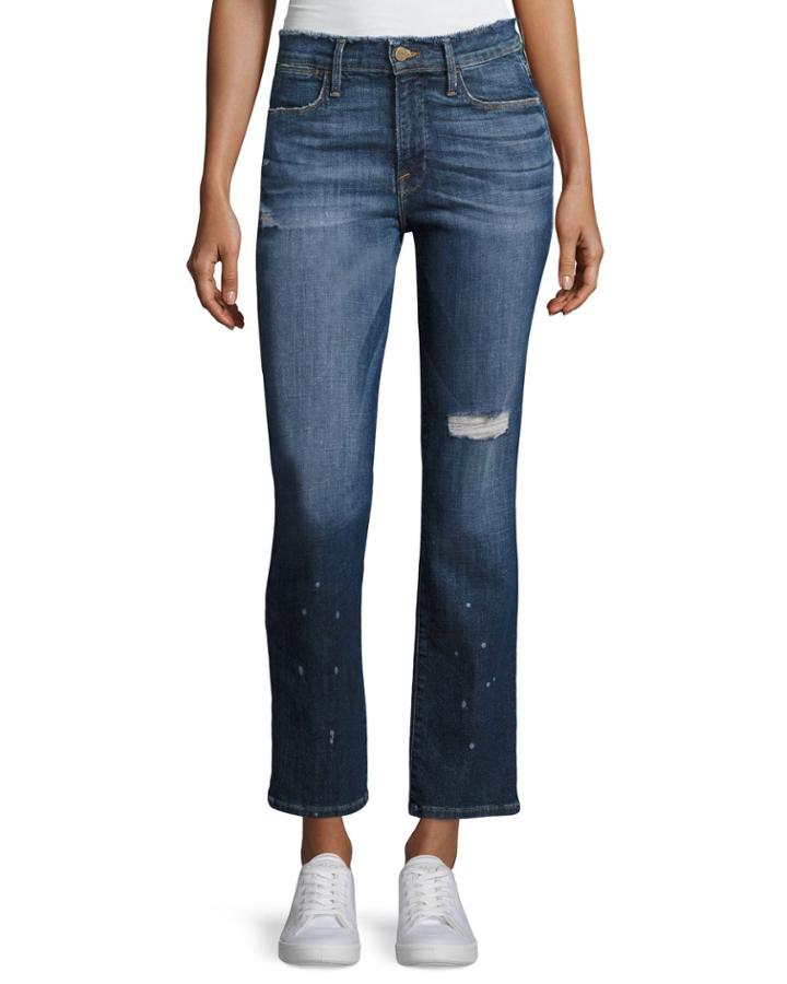 Le High Straight Leg Frayed Waist Jeans, Blue