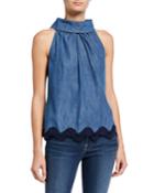 Cowl-neck Button Back Top