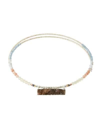 Beaded Choker Wrap Necklace W/ Druzy Pendant, Cream