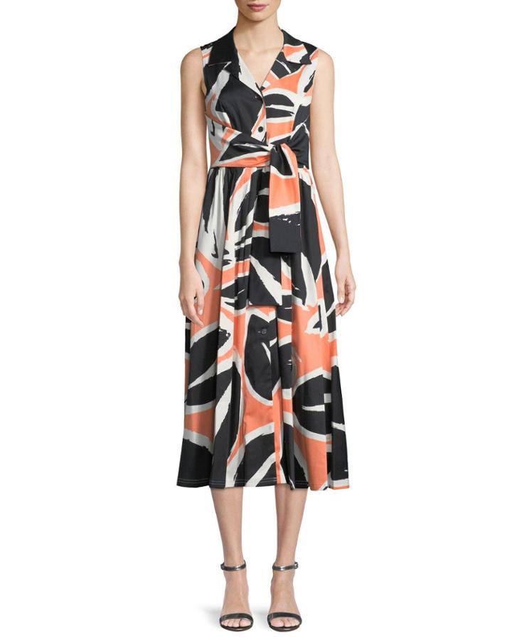 Sleeveless Tie-waist Printed