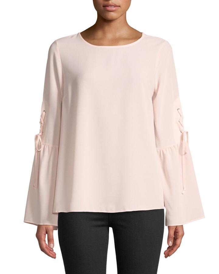 Lace Up Bell-sleeve Chiffon Blouse