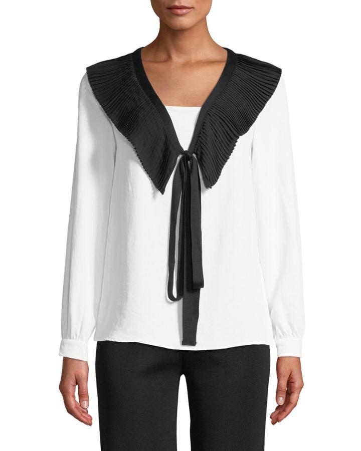 Pleated Tie-neck Blouse