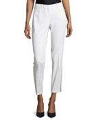 Downtown Contrast-trim Ankle Pants, White