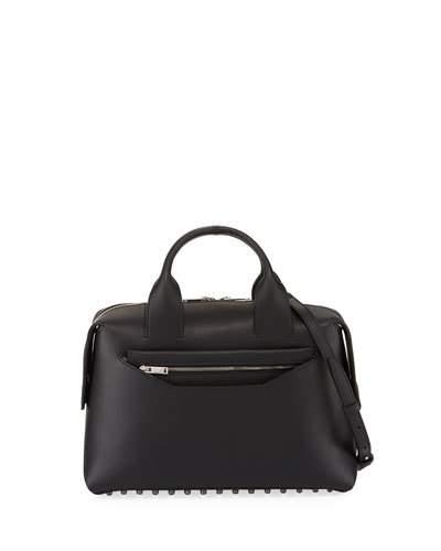 Round Pebbled Satchel Bag, Black