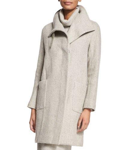 Long-sleeve Textured Coat, Pale Gray