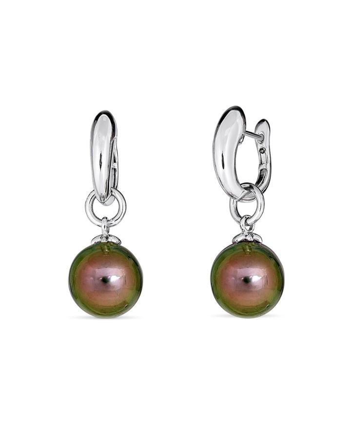 14k White Gold Detachable Pearl Drop Earrings, Black