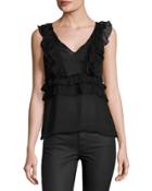 Ruffle Chiffon V-neck Top