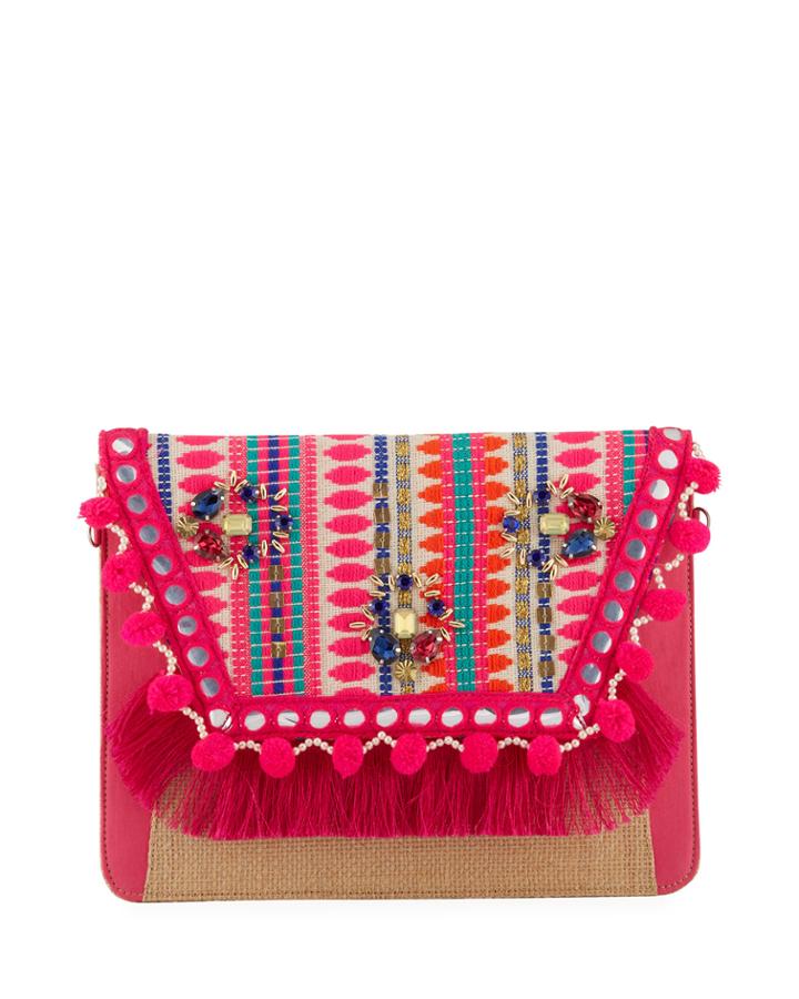 Beaded Fringe Flap-top Crossbody Bag