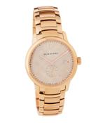 40mm Classic Round Bracelet Watch W/ Check Dial, Rose Golden