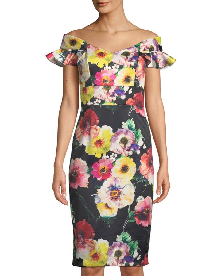 Off-the-shoulder Floral Cocktail Dress