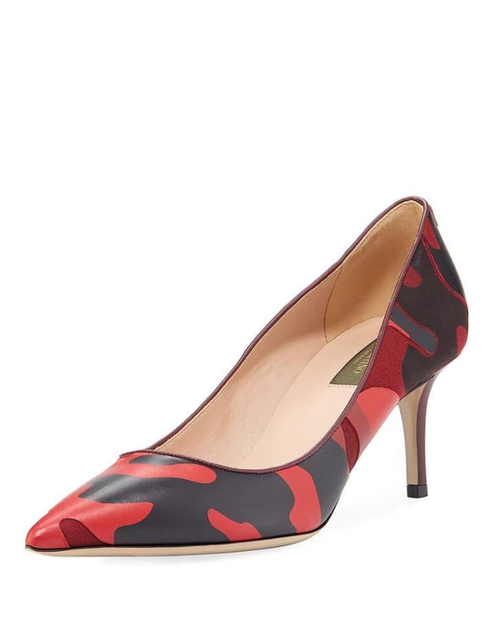 Camo Leather Pointed Pumps