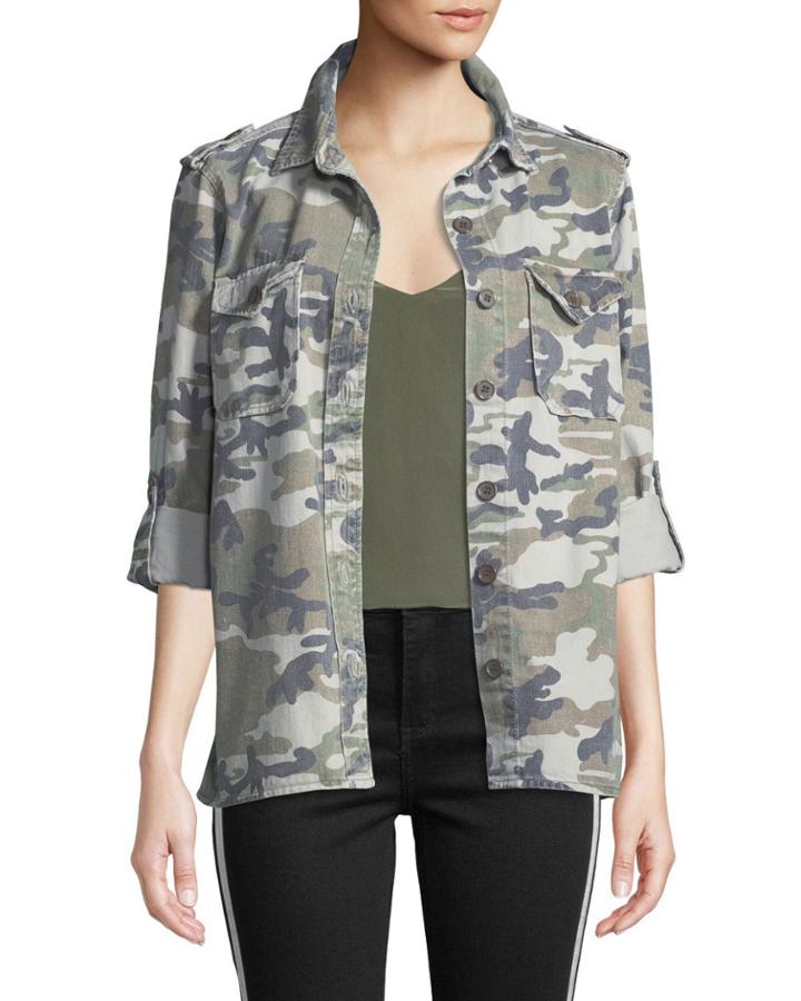 Demi Camo Button-front Military Jacket