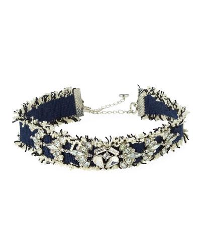 Crystal-embellished Denim Choker