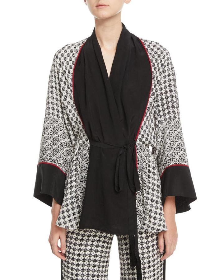 Silk Scarf-print Short Belted Robe