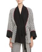 Silk Scarf-print Short Belted Robe