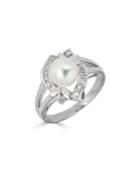 Classic 14k White Gold Diamond Framed Pearl Ring,