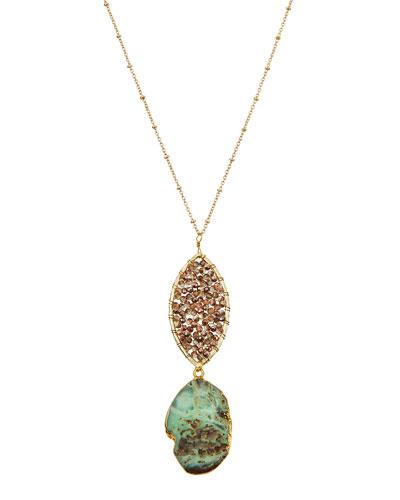 Long Beaded Stone Pendant Necklace,