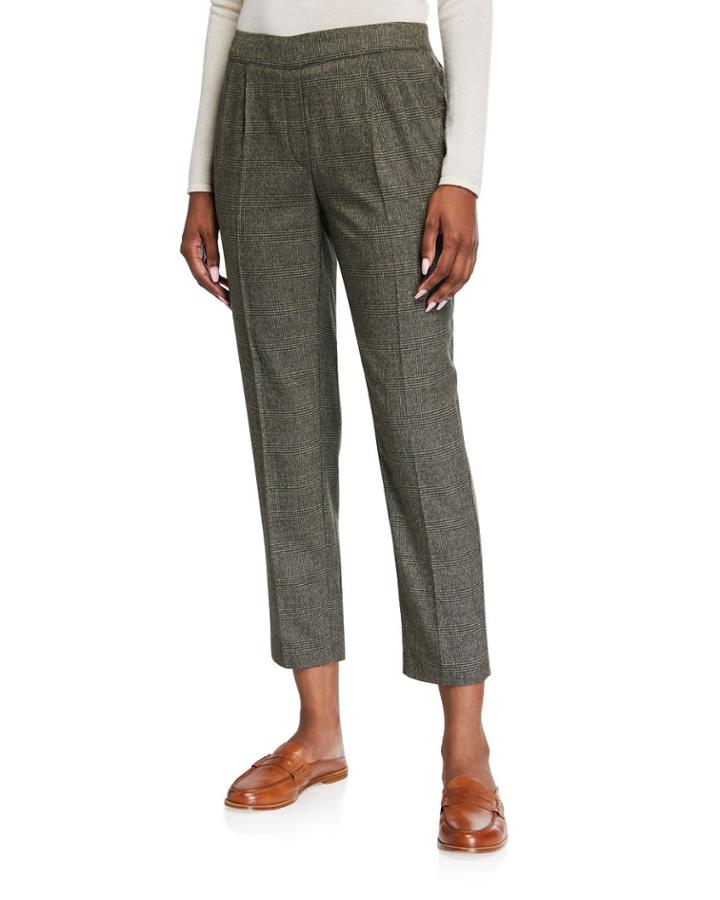 Plaid Pleated Pull-on Pants