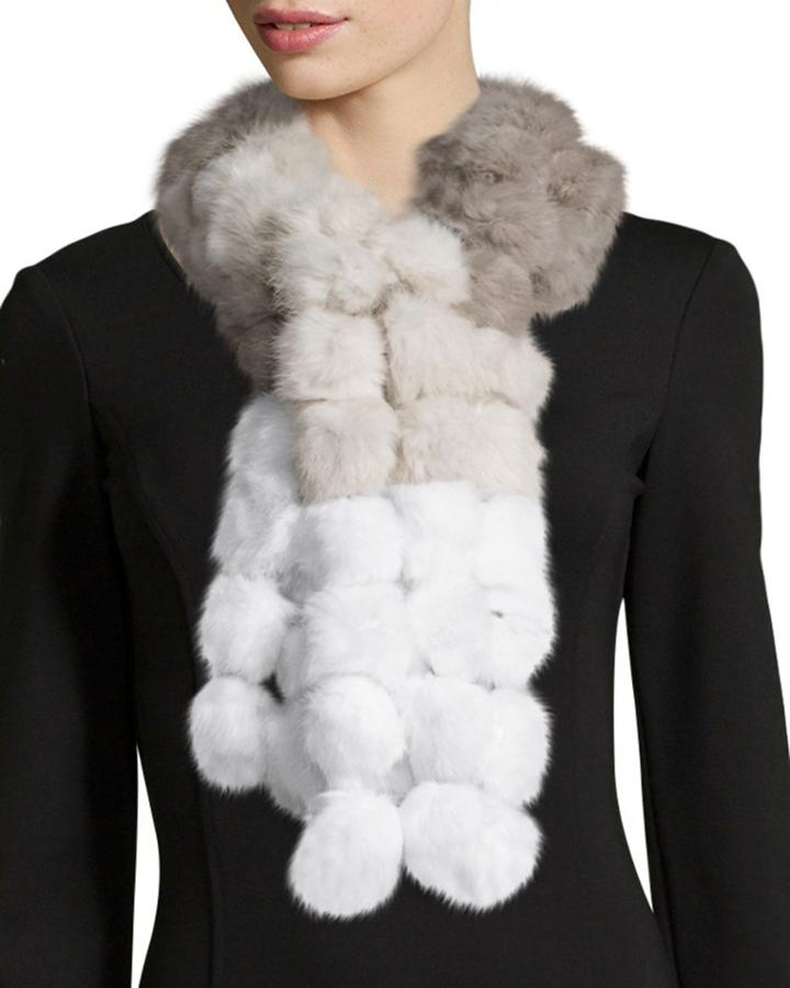 Adrienne Landau Ombre Rabbit-fur Pom Pom Scarf, Taupe (brown), Women's