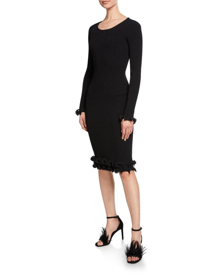 Wired Edge Scoop-neck Long-sleeve Fitted Dress