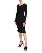 Wired Edge Scoop-neck Long-sleeve Fitted Dress