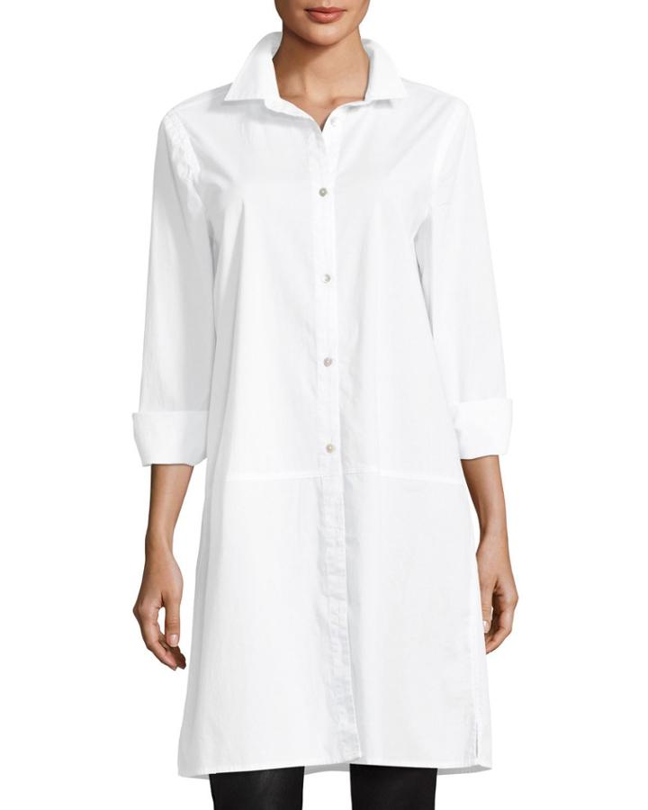Plus Size Long-sleeve Stretch-cotton Lawn