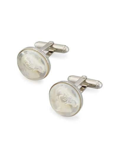 Mother-of-pearl Horse Cuff Links, White/silver