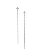 14k White Gold Cross Dangle Earrings With Pave Diamonds