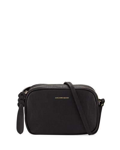 Small Textured Leather Camera Bag, Black