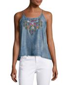Mical Embroidered Chambray Tank