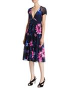 Fracture V-neck Floral-print Short-sleeve Tiered Dress